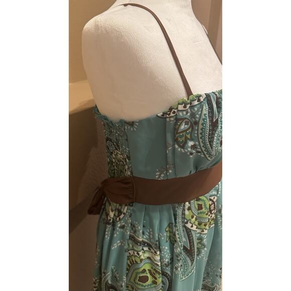 Jonathan Martin Studio Women’s Aqua/Brown Spaghetti Strap Cocktail Dress Size 8 - Picture 3 of 9